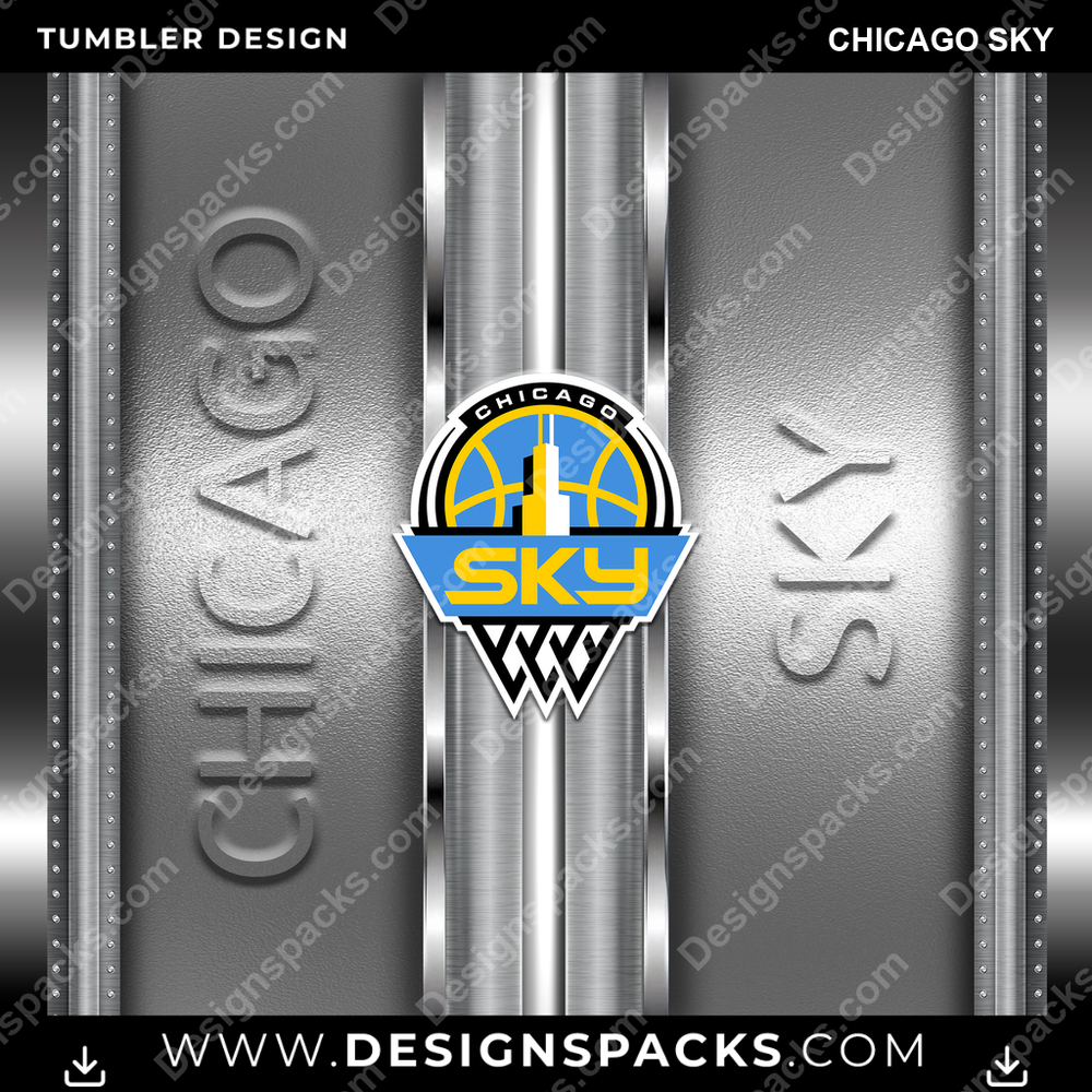Basketball Metallic Chicago Sky Tumbler Digital Wrap Design