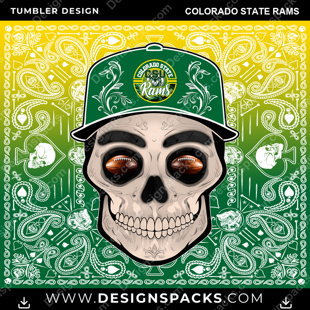 College Sport Skull Handkerchief Colorado State Rams NCAA College Sport Tumbler Digital Wrap Design Download
