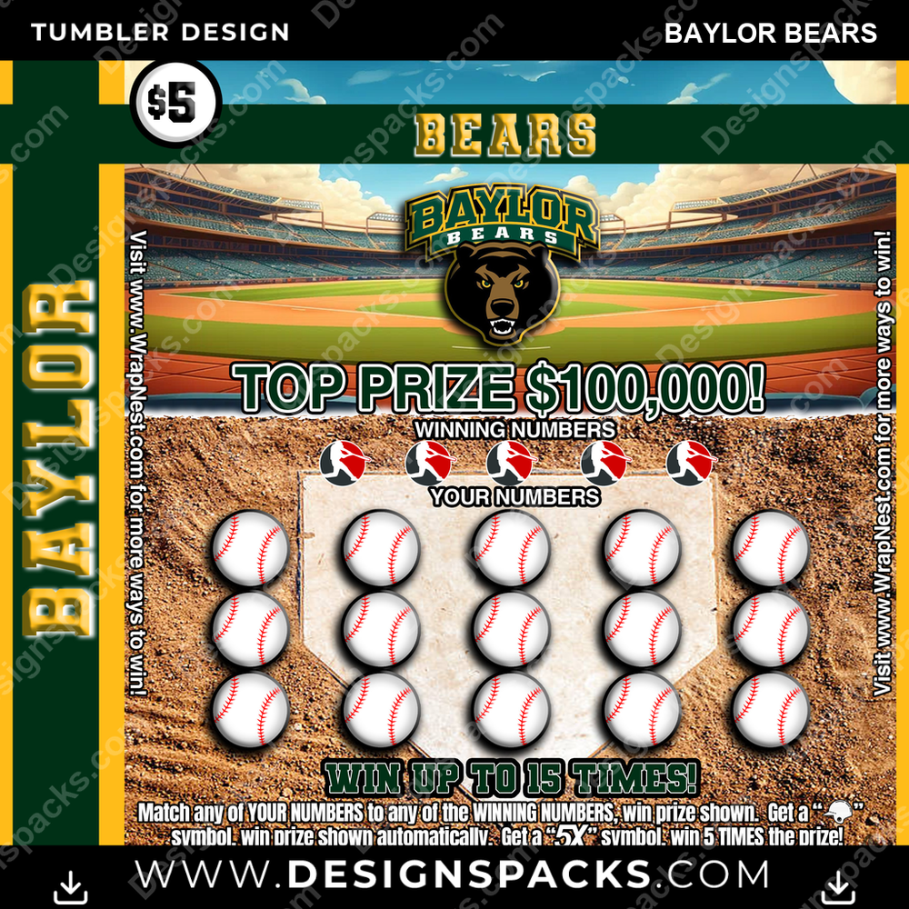 College Sport Lottery Ticket (BASEBALL) Baylor Bears NCAA College Sport Tumbler Digital Wrap Design Download