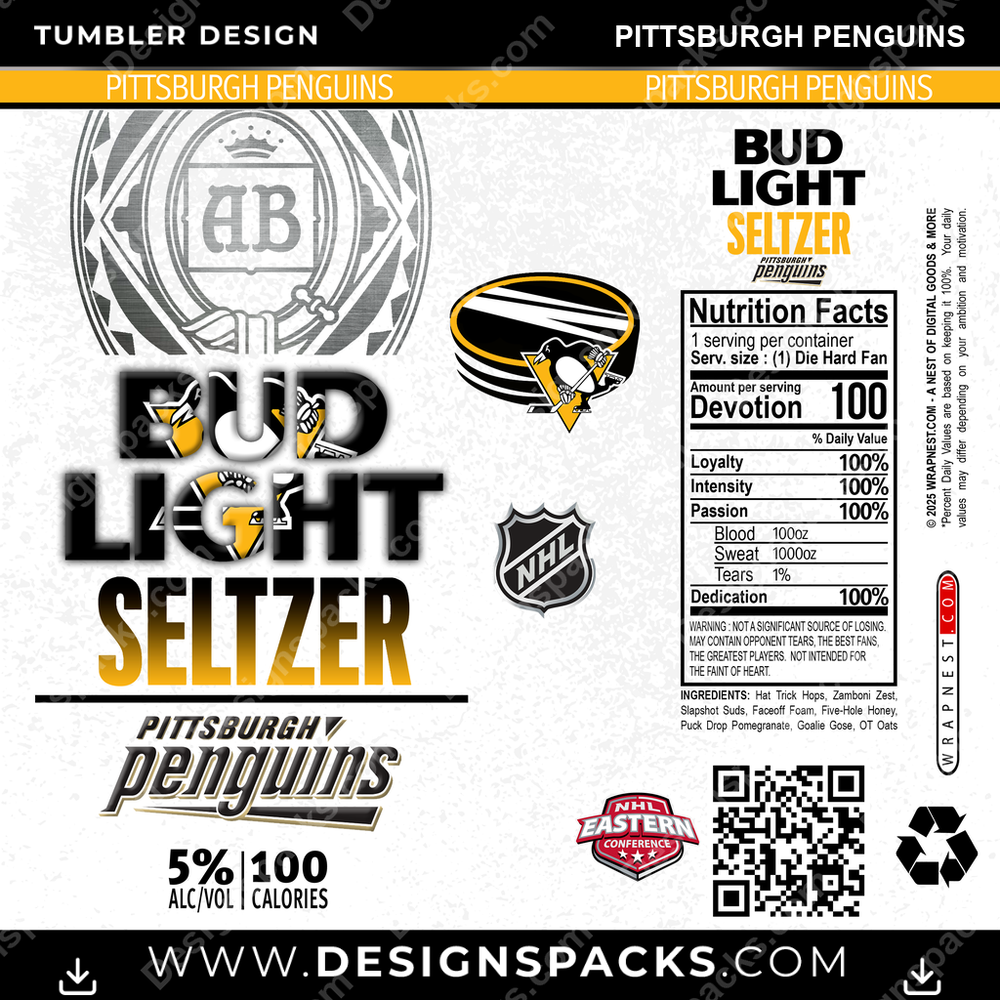 Hockey Bud Light Seltzer Pittsburgh Penguins Tumbler Digital Wrap Design