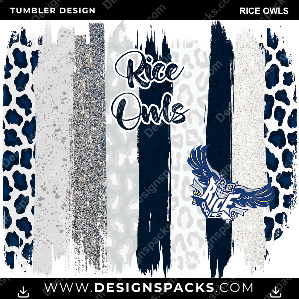 College Sport Brush Strokes Rice Owls NCAA College Sport Tumbler Digital Wrap Design Download