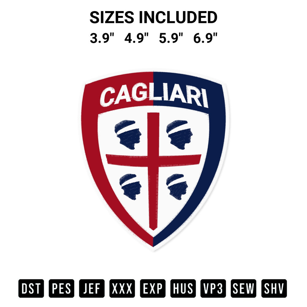 Create amazing crafts with the Fc Cagliari Calcio Logo Embroidery Design embroidery file. High-quality digital download from Designspacks.com, perfect for beginners and pros. Available sizes: 3.9", 4.9", 5.9", 6.9".