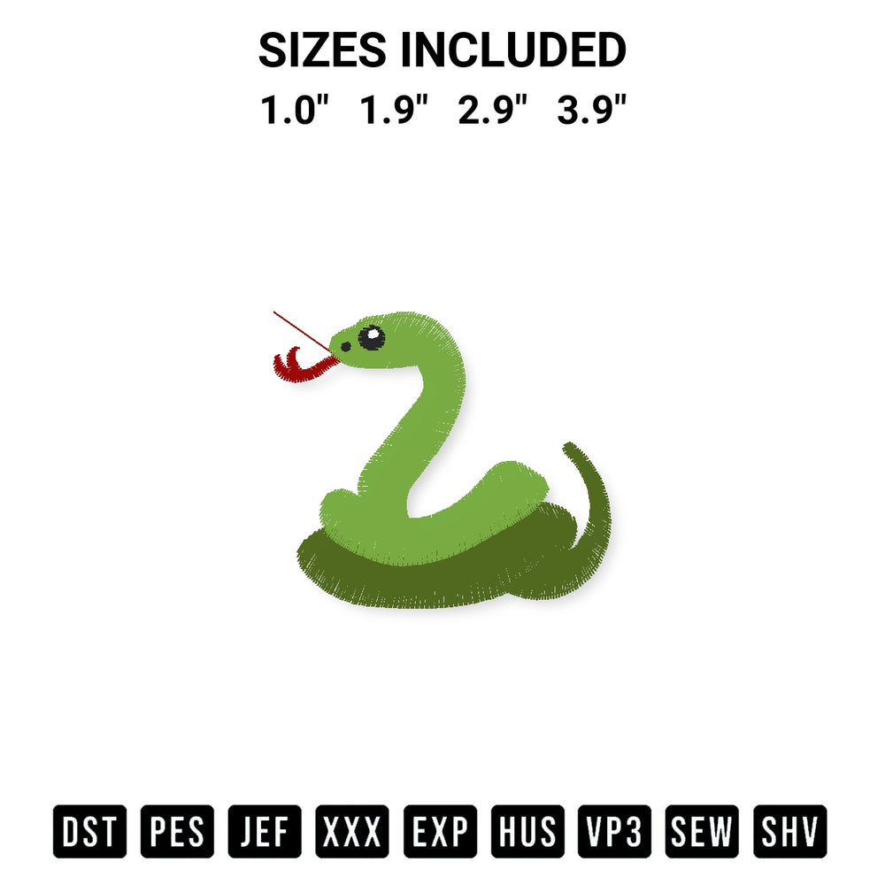 Download the Green Snake Embroidery Design machine embroidery design exclusively at Designspacks.com. Premium digitized pattern for apparel and DIY crafts. Available sizes: 1.0", 1.9", 2.9", 3.9".