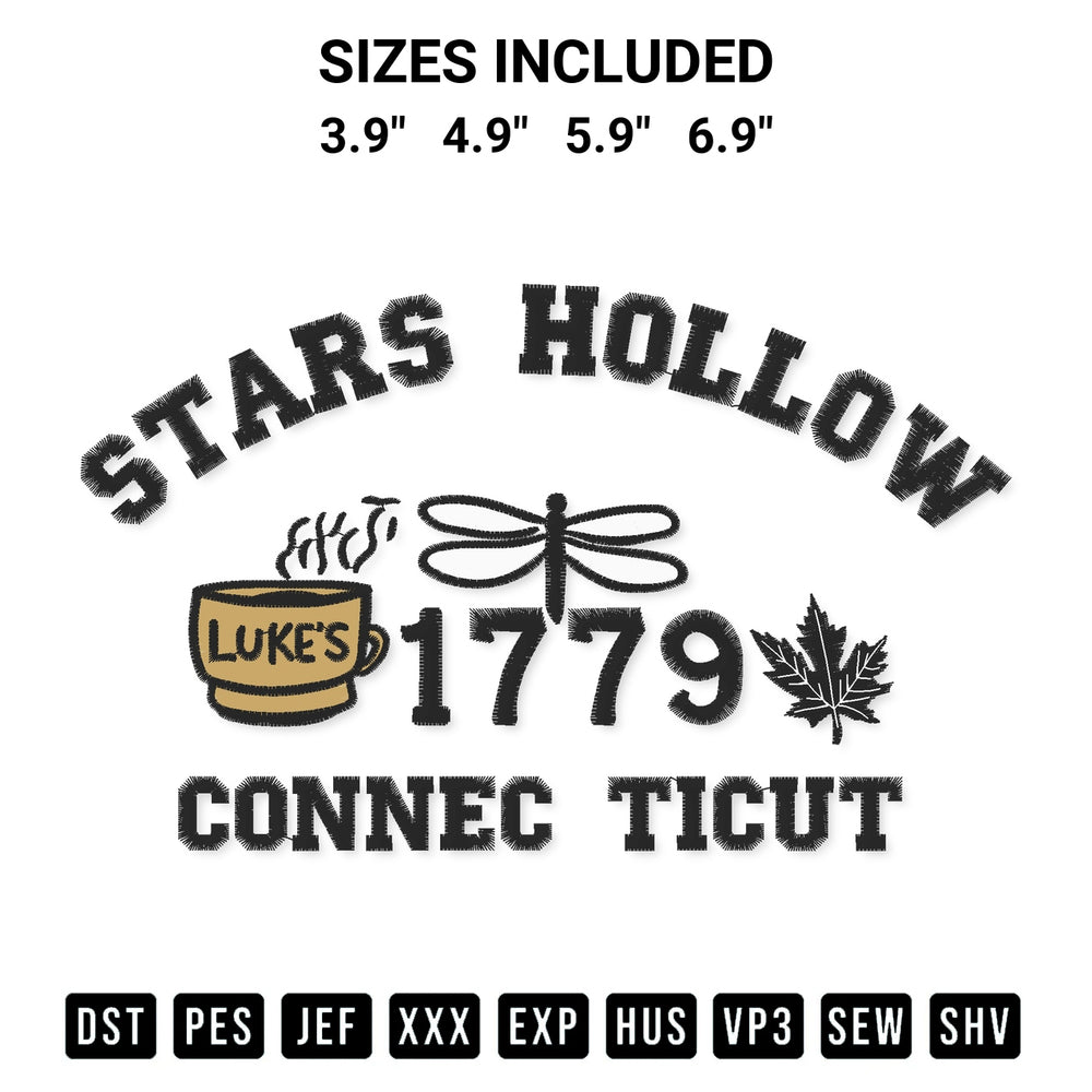 Elevate your next project with our Stars Hollow Lukes Embroidery Design embroidery file. Shop high-quality digital patterns instantly at Designspacks.com. Available sizes: 3.9", 4.9", 5.9", 6.9".