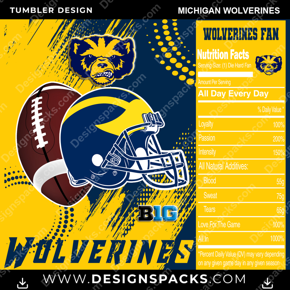 College Sport Team Fan CFB Michigan Wolverines NCAA College Sport Tumbler Digital Wrap Design Download