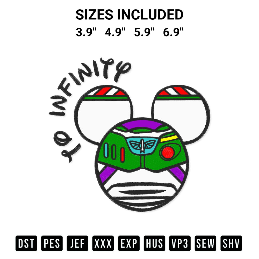 Download the To Infinity And Beyond Mickey Heads Toy Story Embroidery Design machine embroidery design exclusively at Designspacks.com. Premium digitized pattern for apparel and DIY crafts. Available sizes: 3.9", 4.9", 5.9", 6.9".