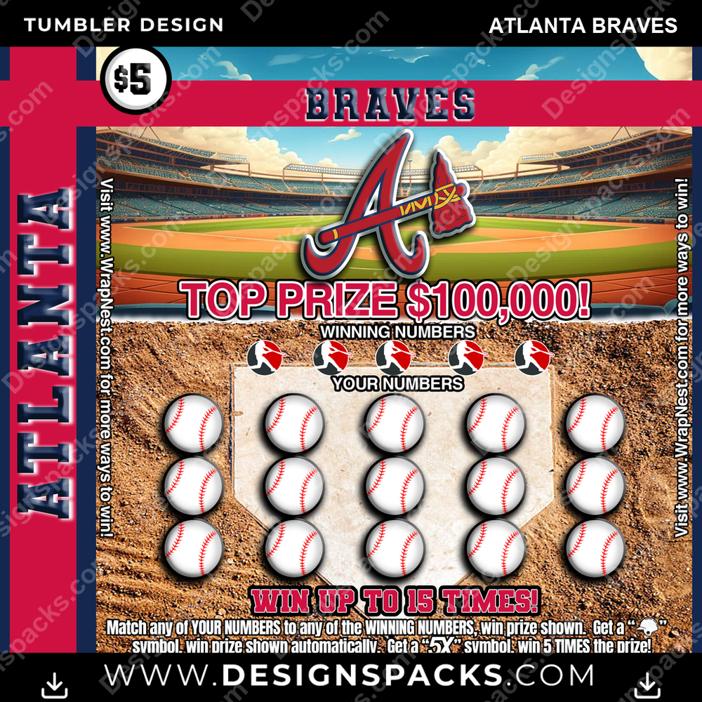 Baseball Lottery Ticket Atlanta Braves Tumbler Digital Wrap Design