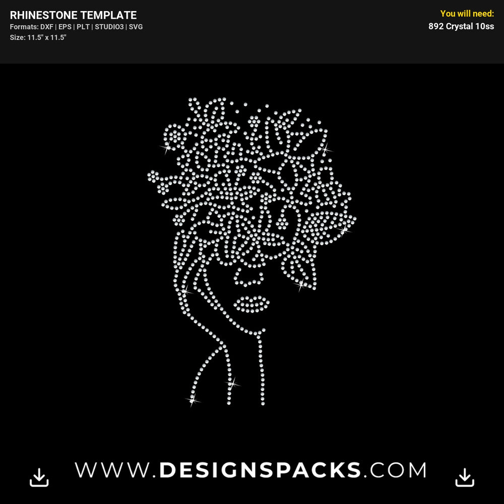 Woman Face Floral Hair Rhinestone Digital Template
