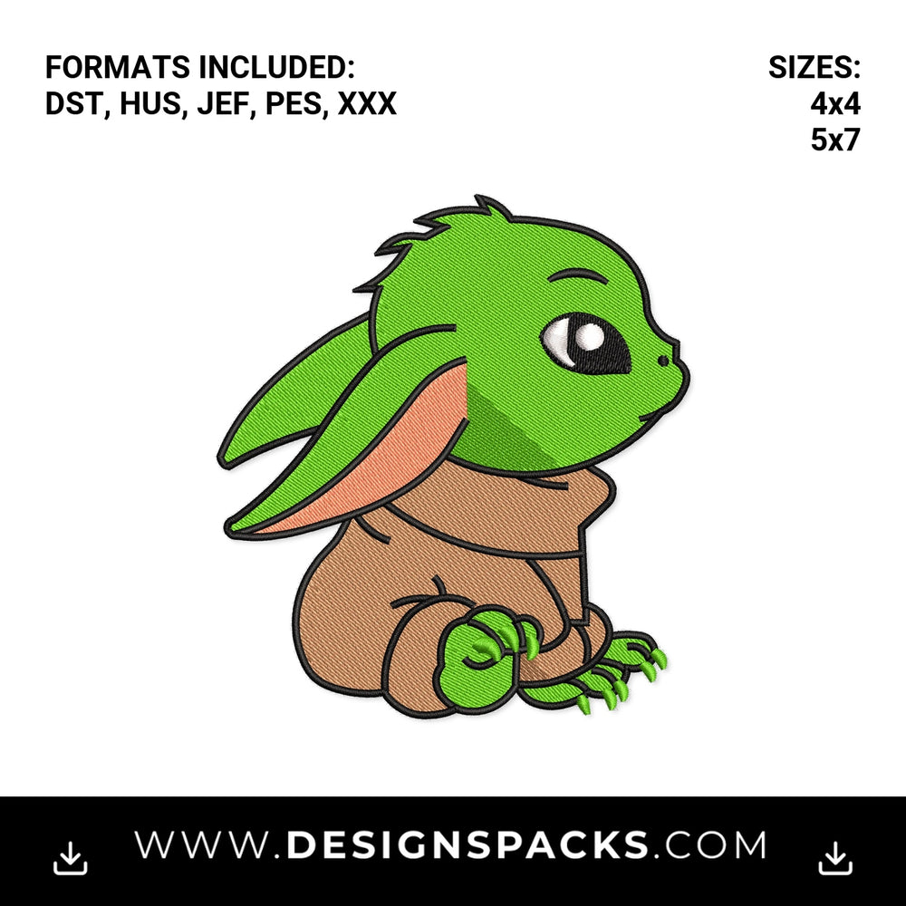 Cute Sitting Baby Grogu Pattern Embroidery Design - Instant digital download pattern at Designspacks.com