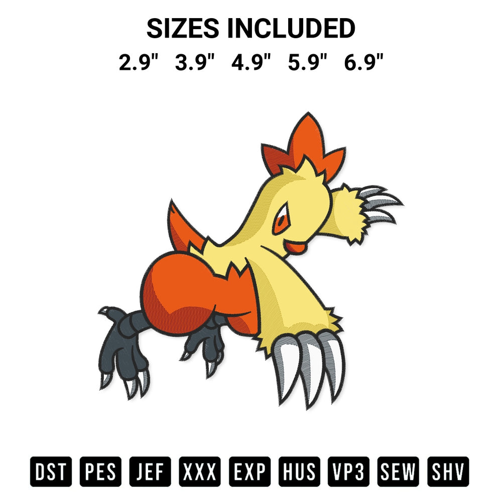 Add a unique touch to your apparel with the Combusken Pokemon Embroidery Design embroidery file. Premium instant download available now on Designspacks.com. Available sizes: 2.9", 3.9", 4.9", 5.9", 6.9".