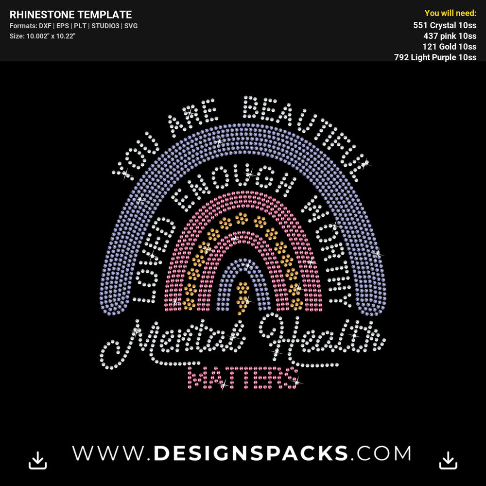 Rainbow Mental Health Rhinestone Digital Template
