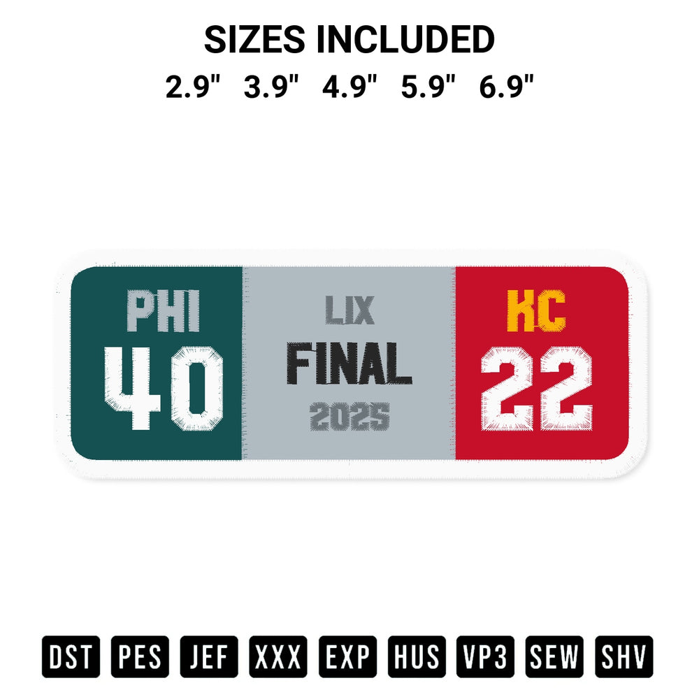 Shop the Eagles Win Super Bowl Lix Embroidery Design machine embroidery pattern at Designspacks.com. Beautifully digitized for flawless stitching on any fabric. Available sizes: 2.9", 3.9", 4.9", 5.9", 6.9".