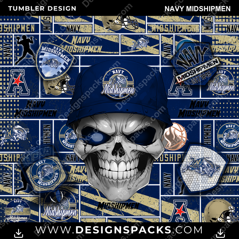College Sport Skull Navy Midshipmen Tumbler Digital Wrap Design