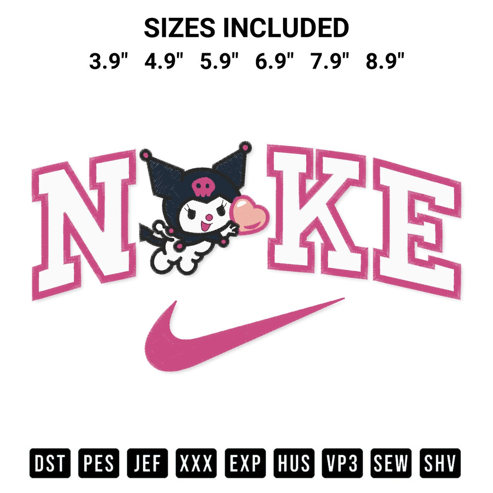 Elevate your next project with our Swoosh Kuromi Cute Embroidery Design embroidery file. Shop high-quality digital patterns instantly at Designspacks.com. Available sizes: 3.9", 4.9", 5.9", 6.9", 7.9", 8.9".