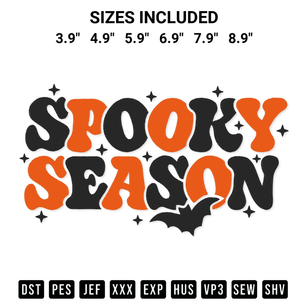 Elevate your next project with our Halloween Spooky Season Embroidery Design embroidery file. Shop high-quality digital patterns instantly at Designspacks.com. Available sizes: 3.9", 4.9", 5.9", 6.9", 7.9", 8.9".