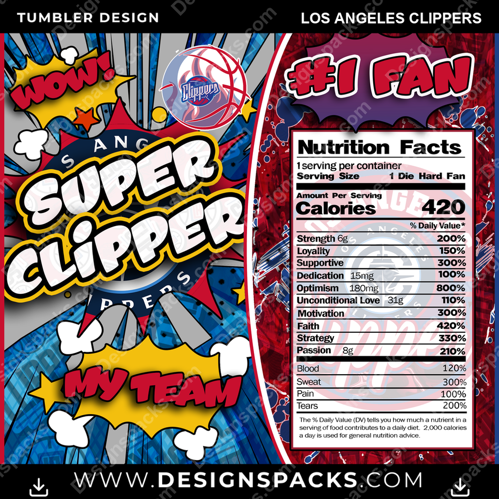 Basketball Super Team Los Angeles Clippers Tumbler Digital Wrap Design