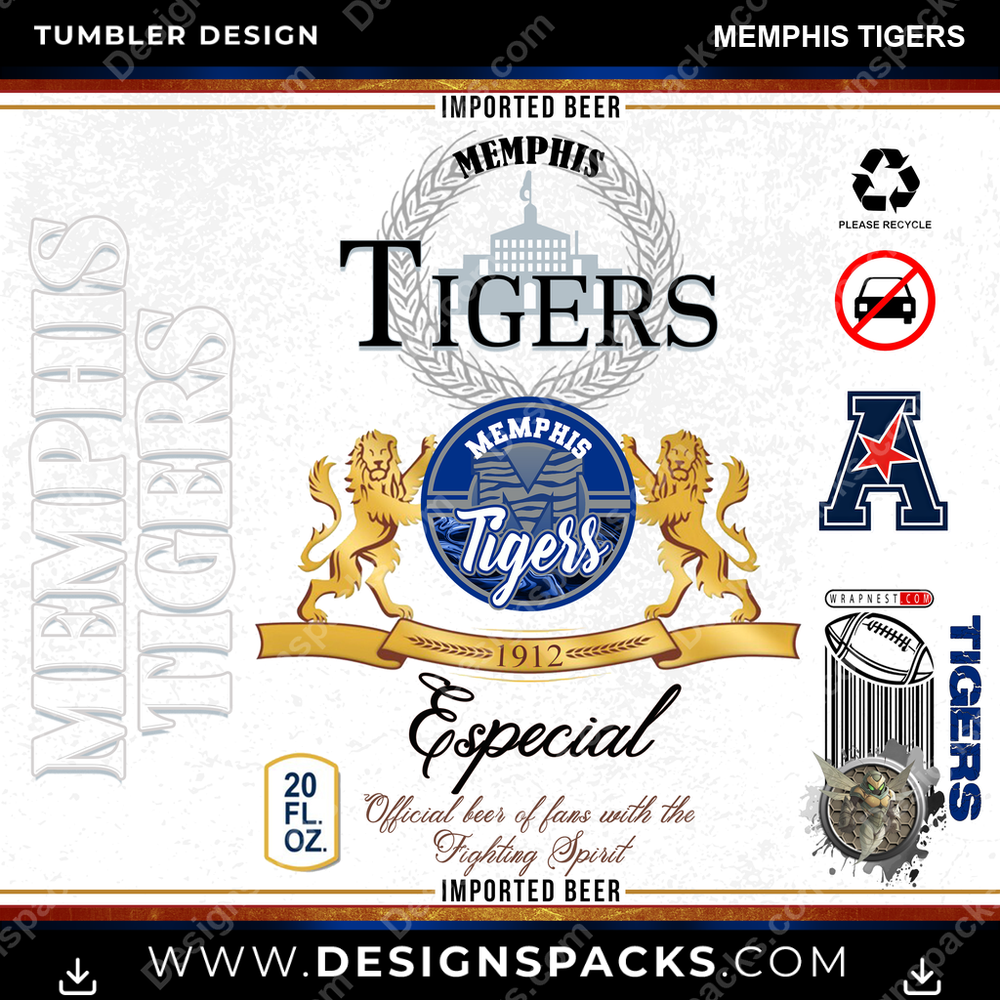 College Sport Modelo Memphis Tigers NCAA College Sport Tumbler Digital Wrap Design Download