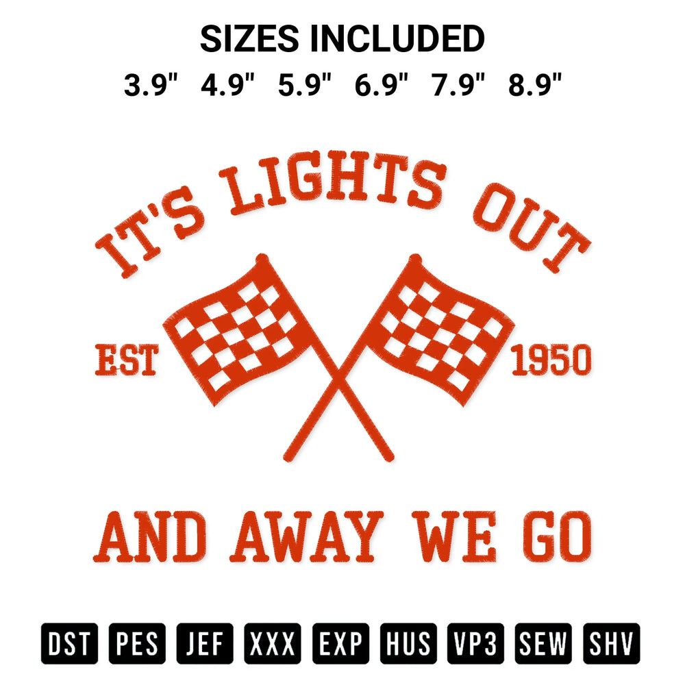 Shop the Its Lights Out And Away We Go Est 1950 Embroidery Design machine embroidery pattern at Designspacks.com. Beautifully digitized for flawless stitching on any fabric. Available sizes: 3.9", 4.9", 5.9", 6.9", 7.9", 8.9".