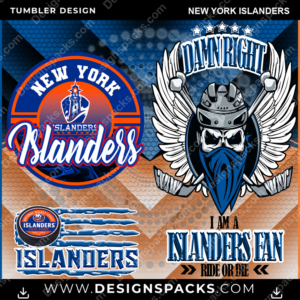 Hockey Skull Team New York Islanders NHL Hockey Tumbler Digital Wrap Design Download
