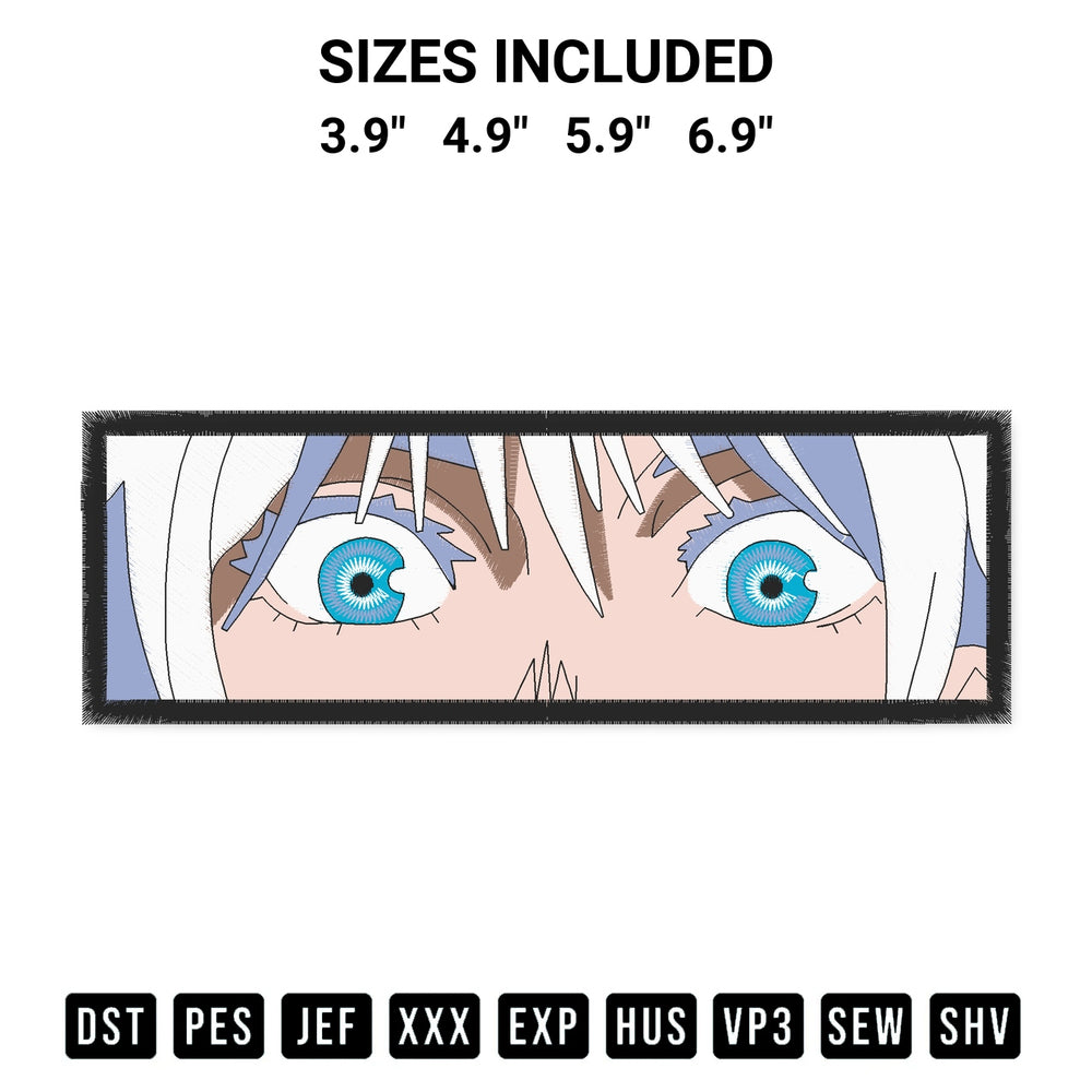 Get the Satoru Gojo Eyes Embroidery Design embroidery design for your custom crafts! Premium digitized files available for instant download at Designspacks.com. Available sizes: 3.9", 4.9", 5.9", 6.9".