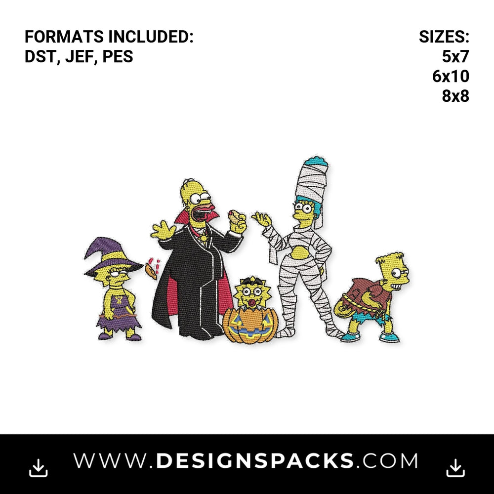 Simpsons Halloween Family Costumes Embroidery Design - Instant digital download pattern at Designspacks.com