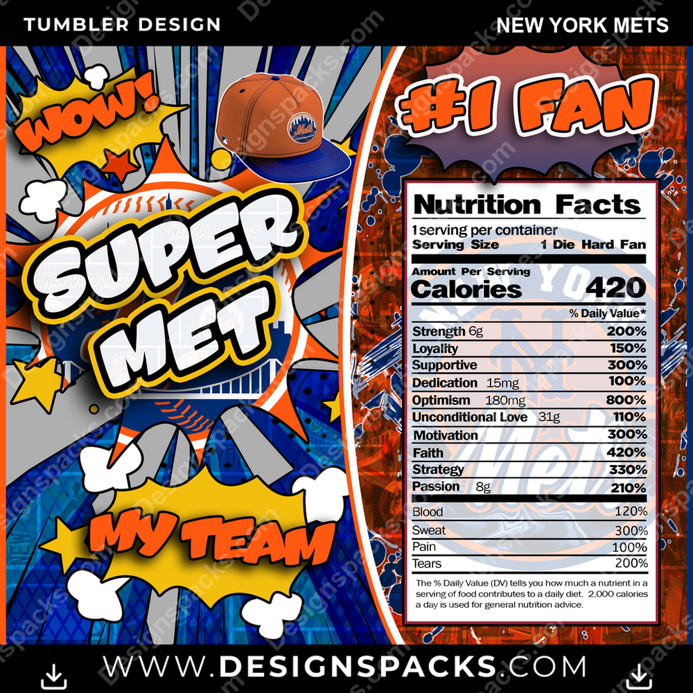 Baseball Super Team New York Mets Tumbler Digital Wrap Design