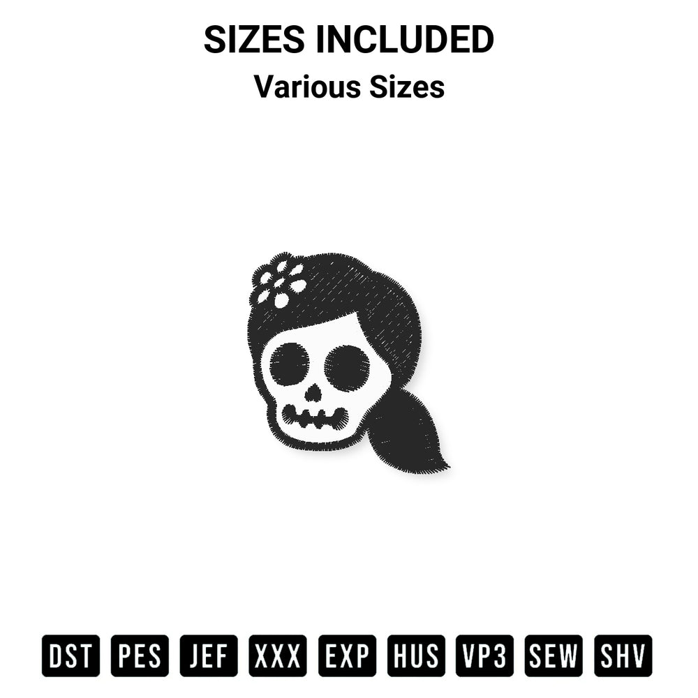 Transform your fabrics with the Feminine Skull Embroidery Design embroidery design. Instant access to premium digitized patterns at Designspacks.com. Available sizes: Various Sizes.
