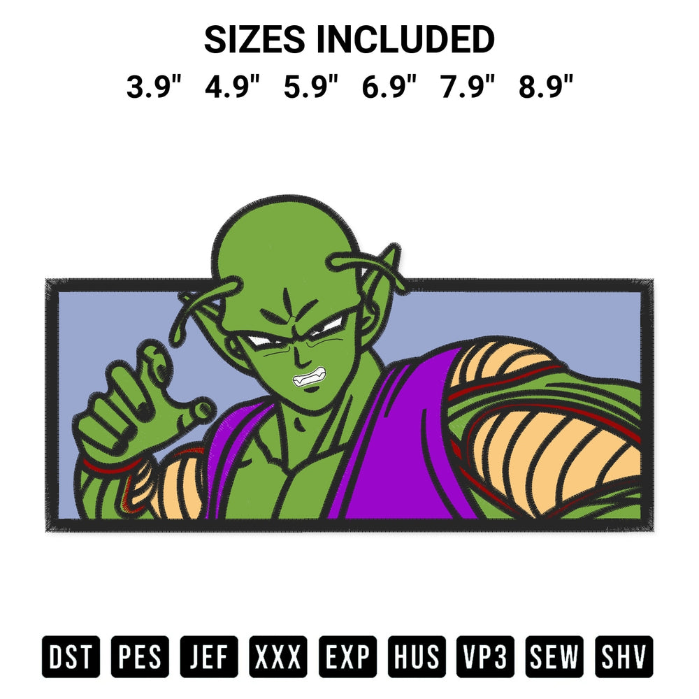 Add a unique touch to your apparel with the Piccolo Dragon Ball Embroidery Design embroidery file. Premium instant download available now on Designspacks.com. Available sizes: 3.9", 4.9", 5.9", 6.9", 7.9", 8.9".