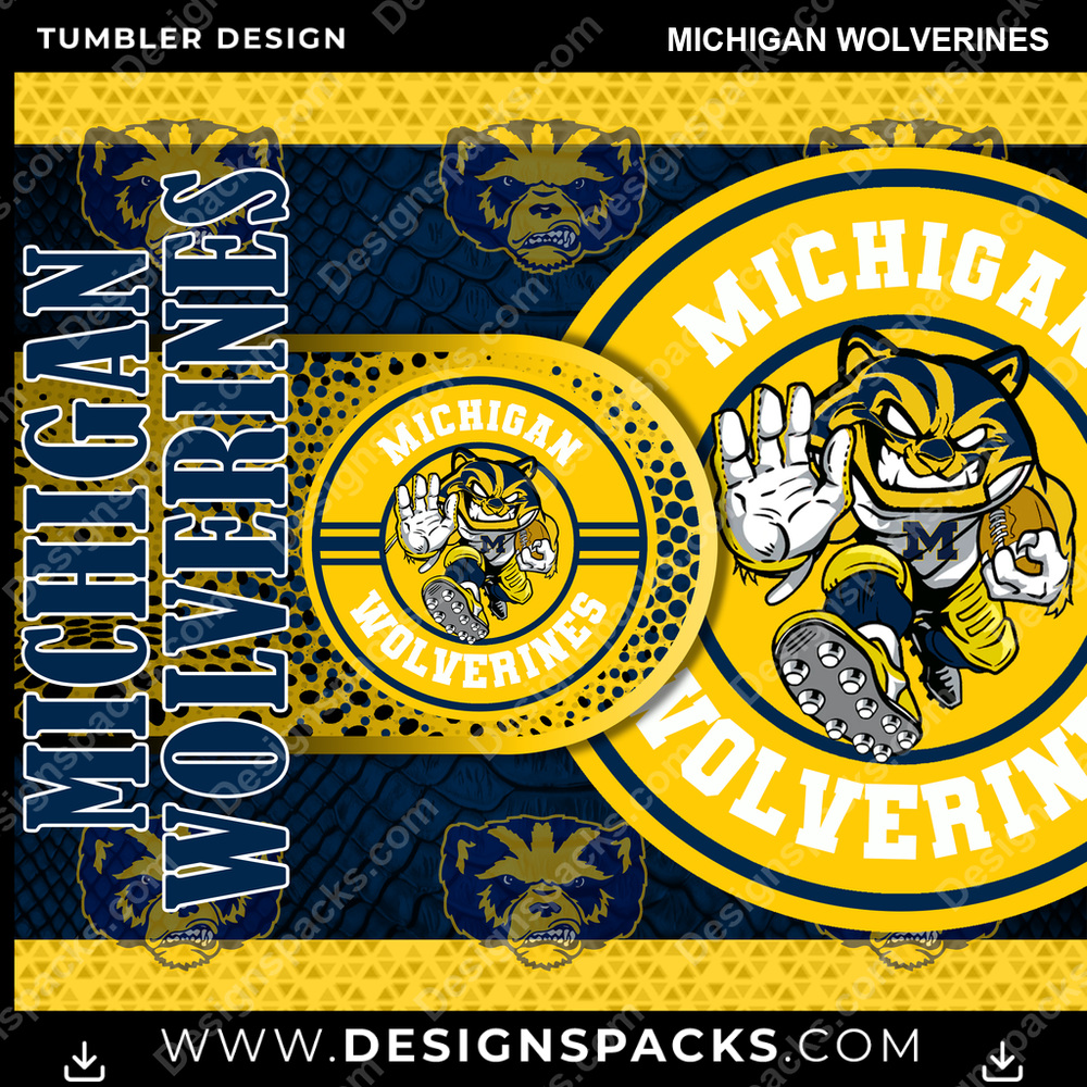 College Sport Hyper Michigan Wolverines Tumbler Digital Wrap Design