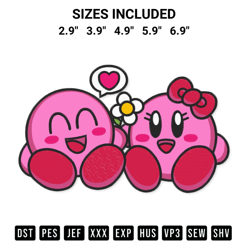 Create amazing crafts with the Couple Kirby And Kirrle Embroidery Design embroidery file. High-quality digital download from Designspacks.com, perfect for beginners and pros. Available sizes: 2.9", 3.9", 4.9", 5.9", 6.9".