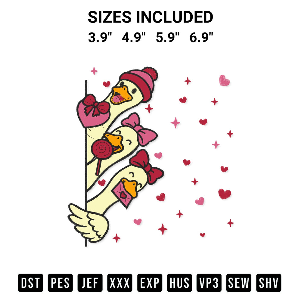Create amazing crafts with the Goose Heart Valentine Embroidery Design embroidery file. High-quality digital download from Designspacks.com, perfect for beginners and pros. Available sizes: 3.9", 4.9", 5.9", 6.9".