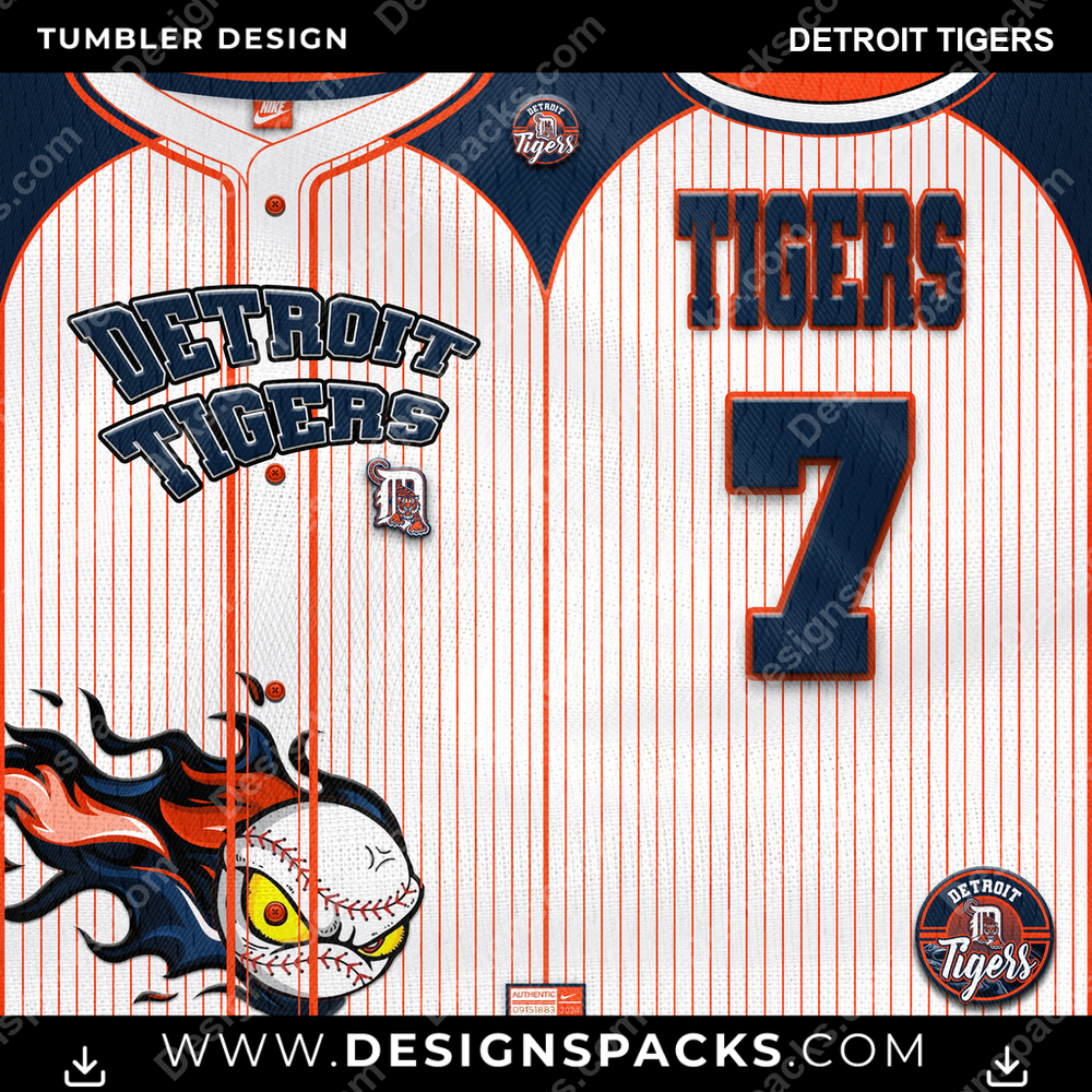 Baseball Team Button-Up Jersey Detroit Tigers Tumbler Digital Wrap Design