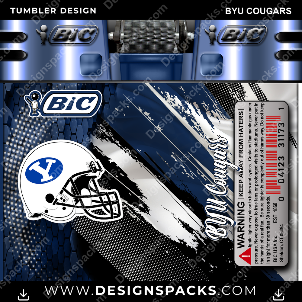 College Sport BIC Lighter BYU Cougars Tumbler Digital Wrap Design