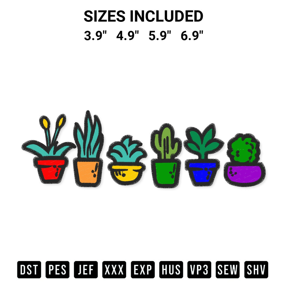 Create amazing crafts with the Gay Pride Plant Pots Embroidery Design embroidery file. High-quality digital download from Designspacks.com, perfect for beginners and pros. Available sizes: 3.9", 4.9", 5.9", 6.9".