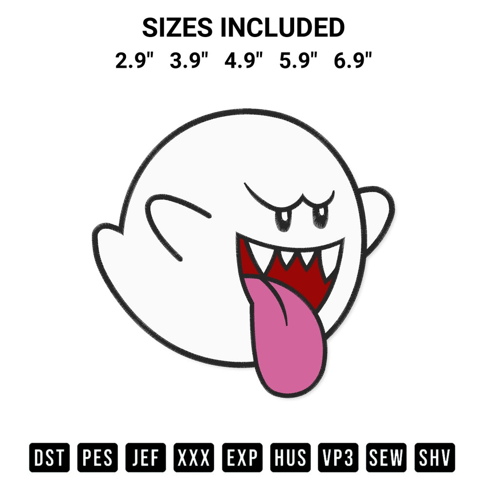 Elevate your next project with our Boo Mario Ghost Embroidery Design embroidery file. Shop high-quality digital patterns instantly at Designspacks.com. Available sizes: 2.9", 3.9", 4.9", 5.9", 6.9".