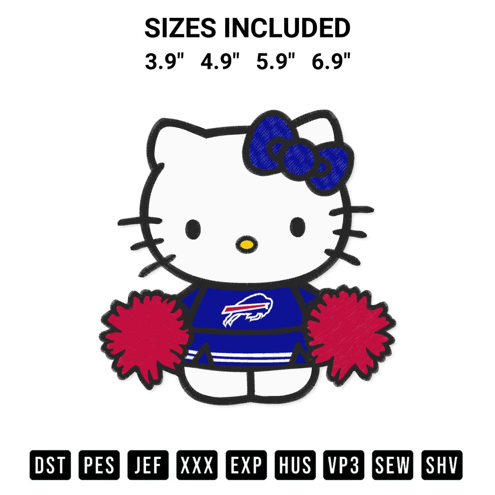 Stitch like a pro with the Buffalo Bills Hello Kitty Cheerleader Embroidery Design embroidery pattern from Designspacks.com. High-quality digital machine embroidery file. Available sizes: 3.9", 4.9", 5.9", 6.9".