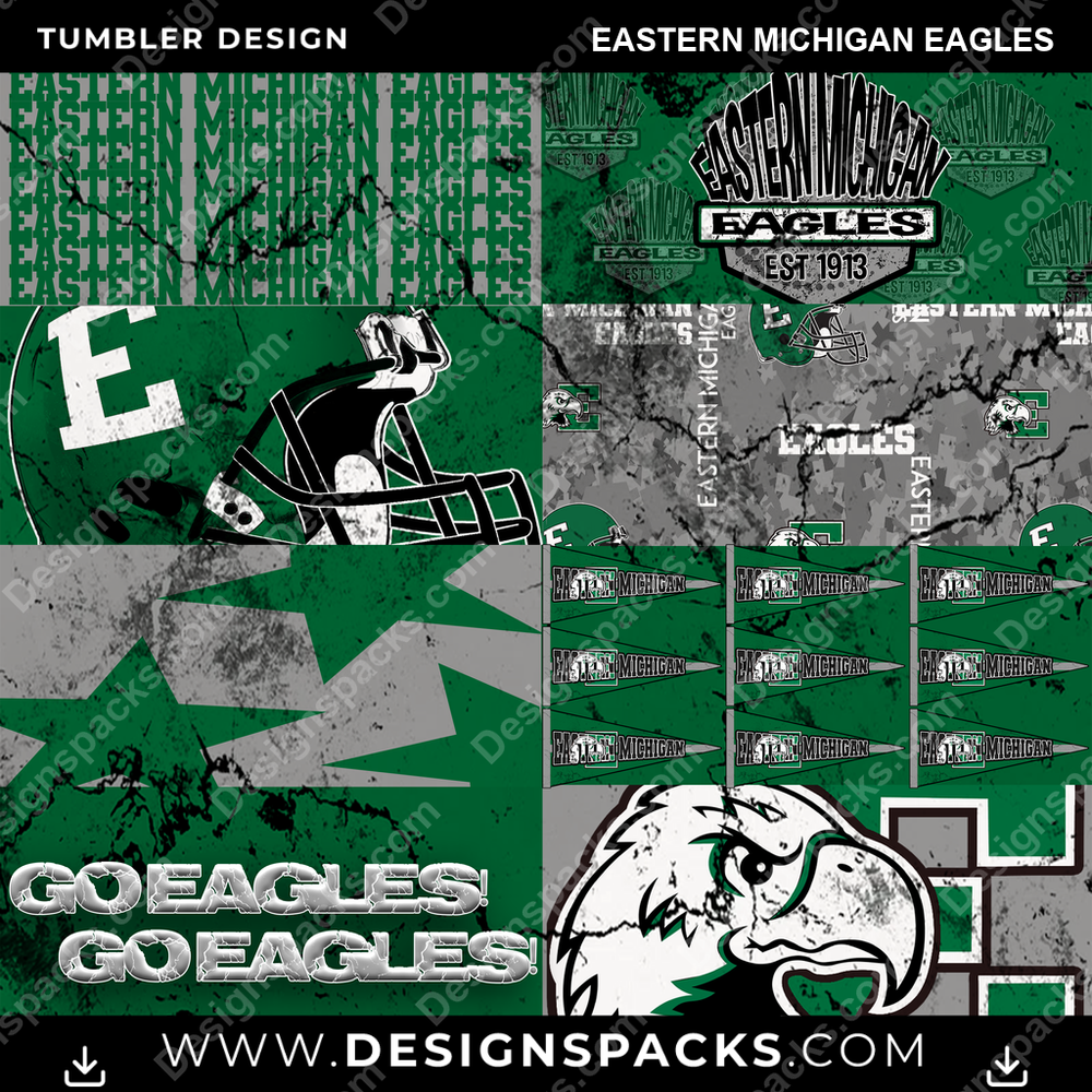 College Sport Distressed BG Eastern Michigan Eagles Tumbler Digital Wrap Design