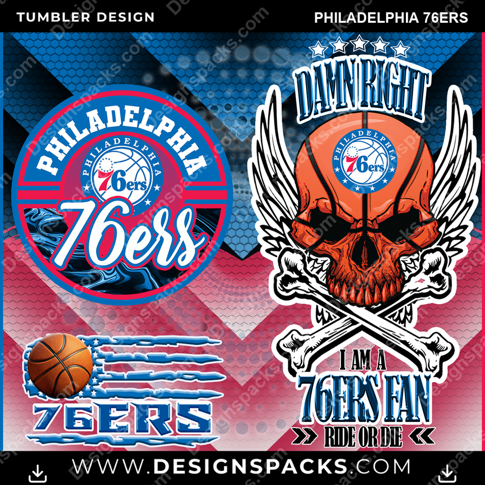 Basketball Skull Philadelphia 76ers Tumbler Digital Wrap Design