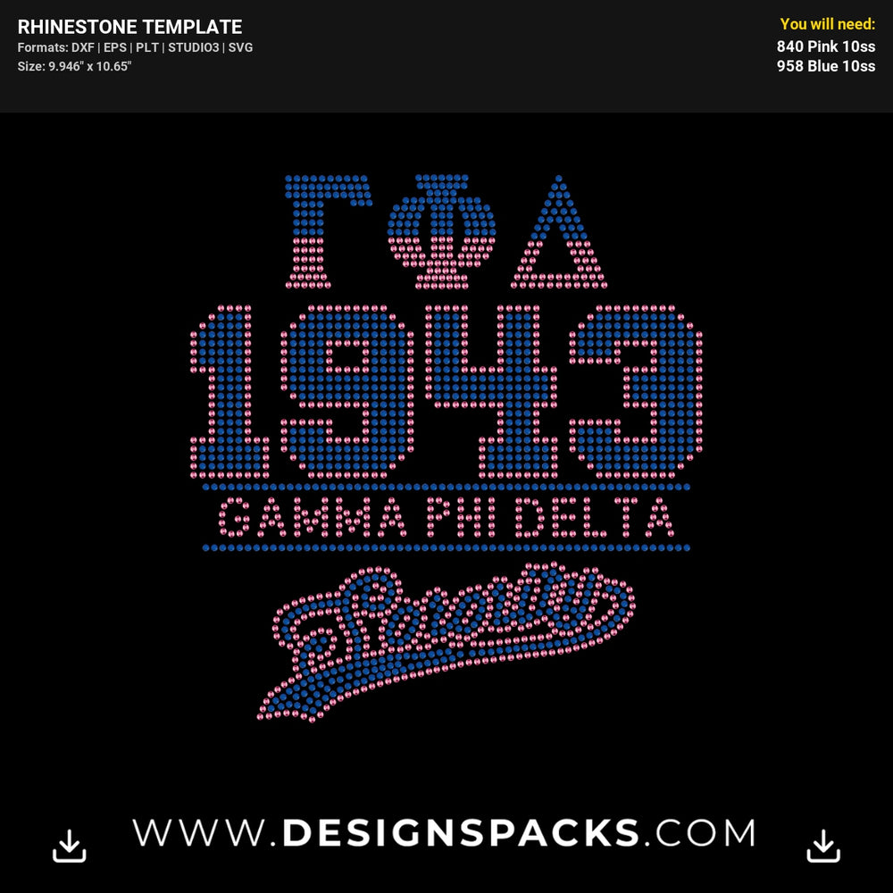 1943 Gamma Phi Delta Rhinestone Digital Template