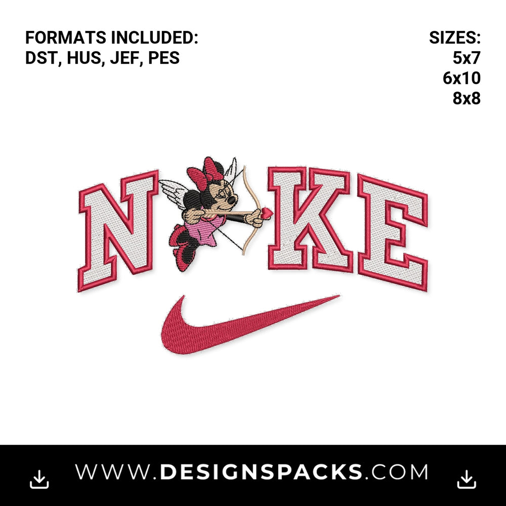 Minnie Mouse Cupid Bow Nike Swoosh Embroidery Design - Instant digital download pattern at Designspacks.com