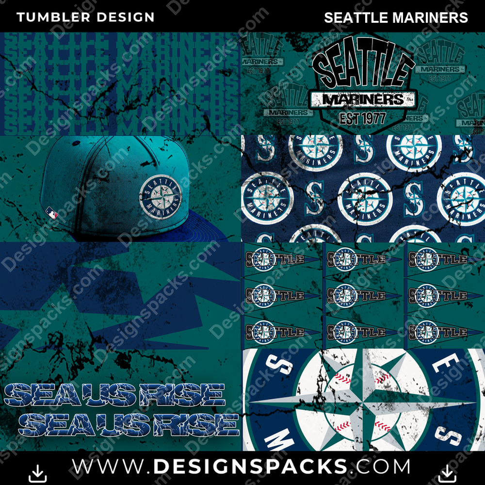 Baseball Distressed BG Seattle Mariners Tumbler Digital Wrap Design