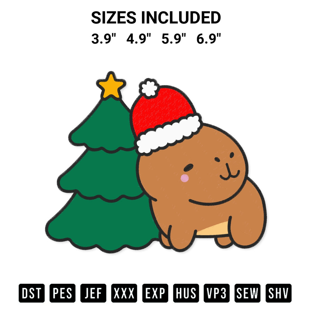 Shop the Capybara Christmas Embroidery Design machine embroidery pattern at Designspacks.com. Beautifully digitized for flawless stitching on any fabric. Available sizes: 3.9", 4.9", 5.9", 6.9".