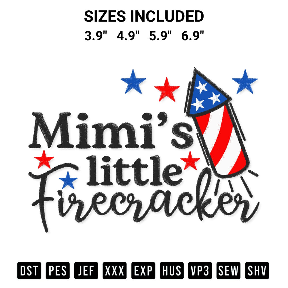 Looking for the perfect pattern? Download the Mimis Little Firecracker Embroidery Design embroidery design today at Designspacks.com. Crisp, clean stitching guaranteed. Available sizes: 3.9", 4.9", 5.9", 6.9".