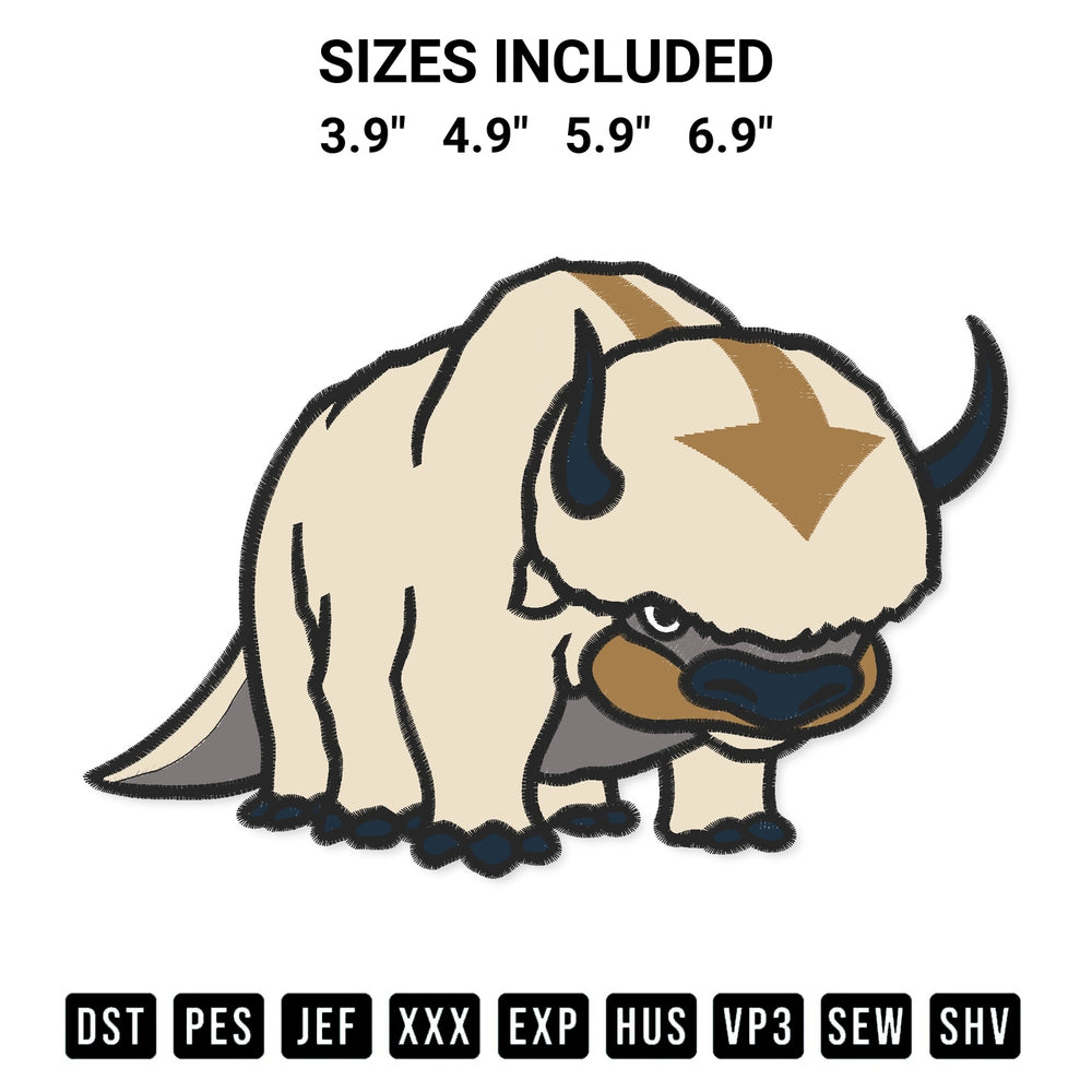 Transform your fabrics with the Appa Bison Avatar Embroidery Design embroidery design. Instant access to premium digitized patterns at Designspacks.com. Available sizes: 3.9", 4.9", 5.9", 6.9".