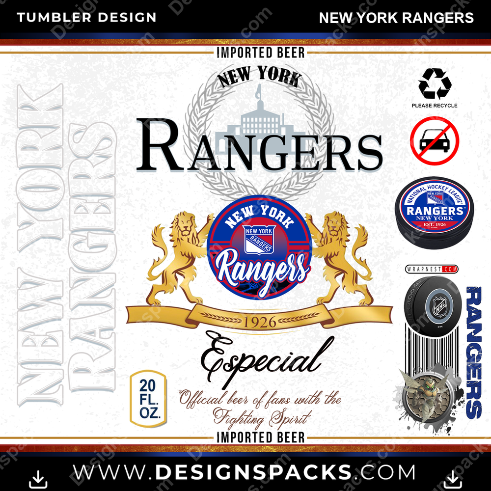 Hockey Modelo New York Rangers Tumbler Digital Wrap Design