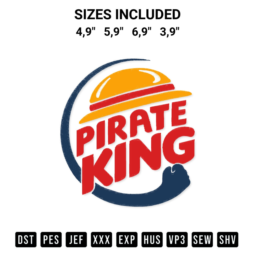 Looking for the perfect pattern? Download the Pirate King Logo Embroidery Design embroidery design today at Designspacks.com. Crisp, clean stitching guaranteed. Available sizes: 4,9", 5,9", 6,9", 3,9".