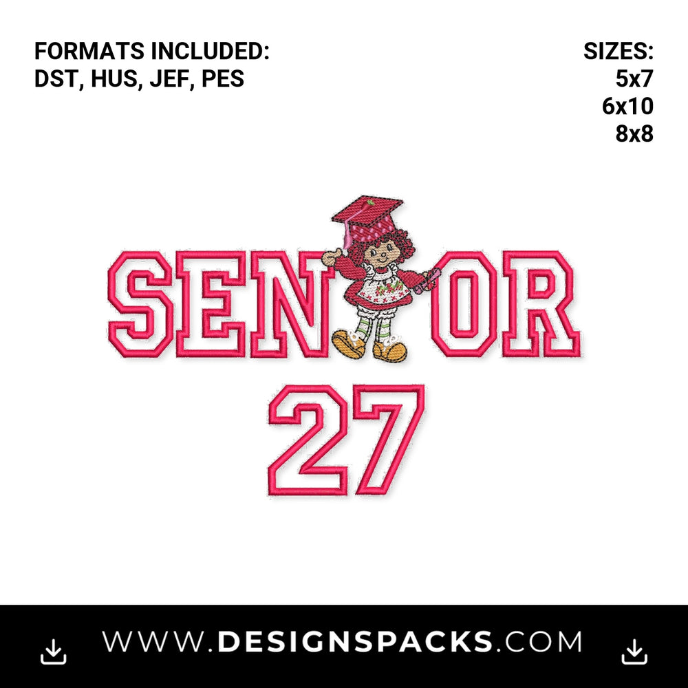 Strawberry Shortcake Senior 27 Graduation Embroidery Design - Instant digital download pattern at Designspacks.com