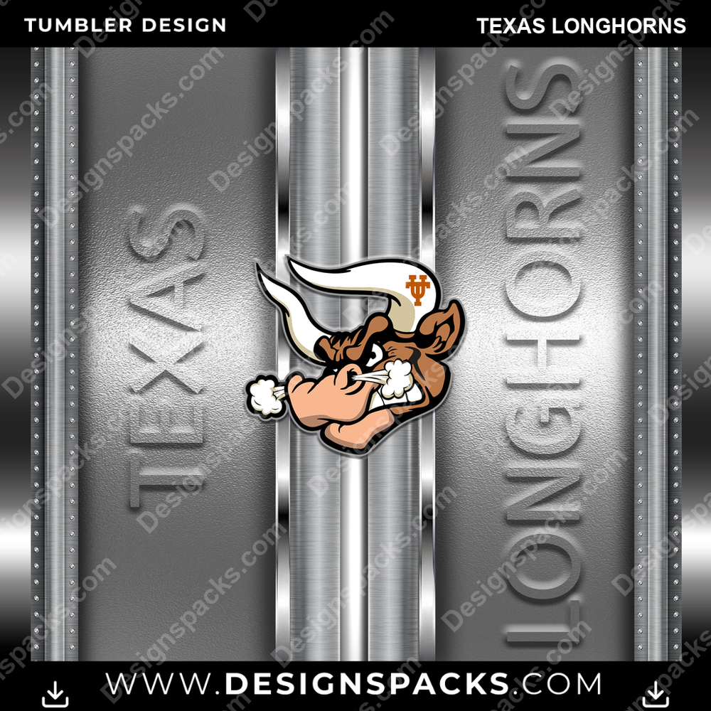 College Sport Metallic Texas Longhorns NCAA College Sport Tumbler Digital Wrap Design Download