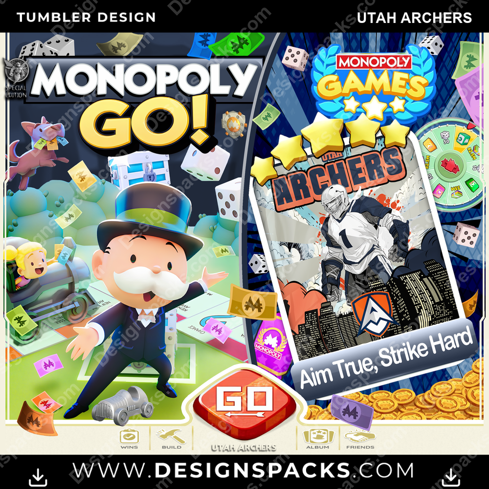 Lacrosse Monopoly Go! Utah Archers Tumbler Digital Wrap Design