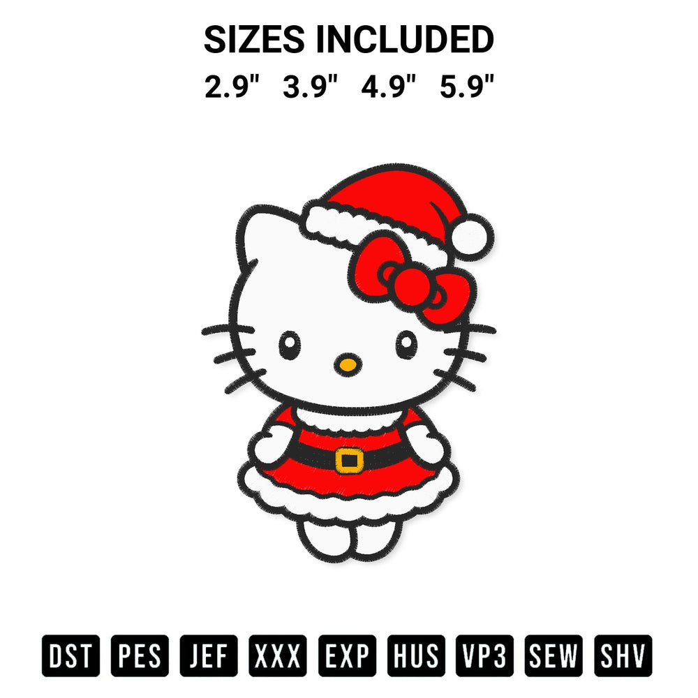 Stitch like a pro with the Hello Kitty Santa Embroidery Design embroidery pattern from Designspacks.com. High-quality digital machine embroidery file. Available sizes: 2.9", 3.9", 4.9", 5.9".
